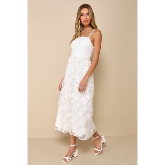 NWT Lulus Delightful Charisma White Embroidered Sequin Mesh Midi Dress Glam Sz S - Picture 6 of 9